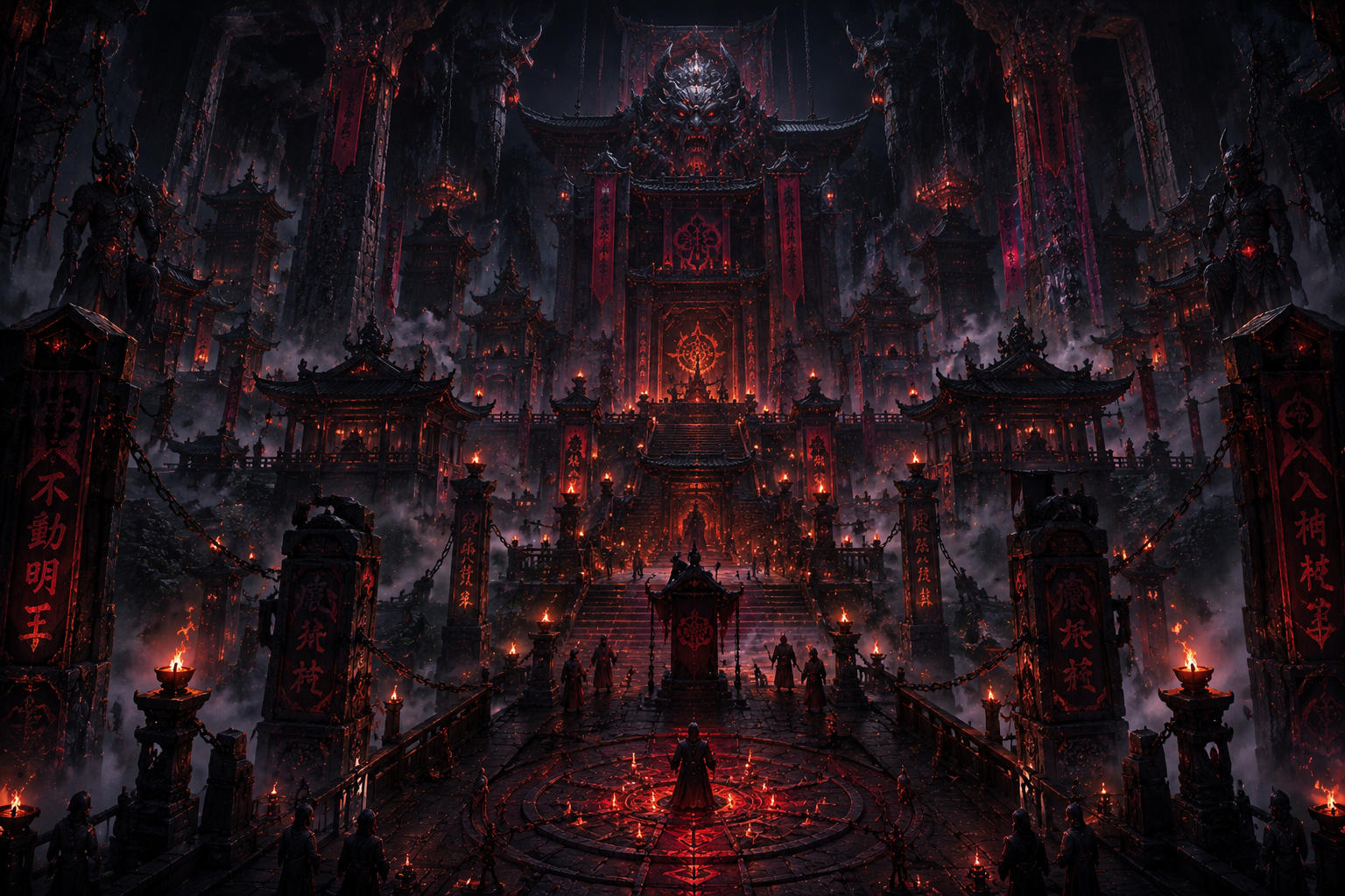 Katsumi red temple environment artwork